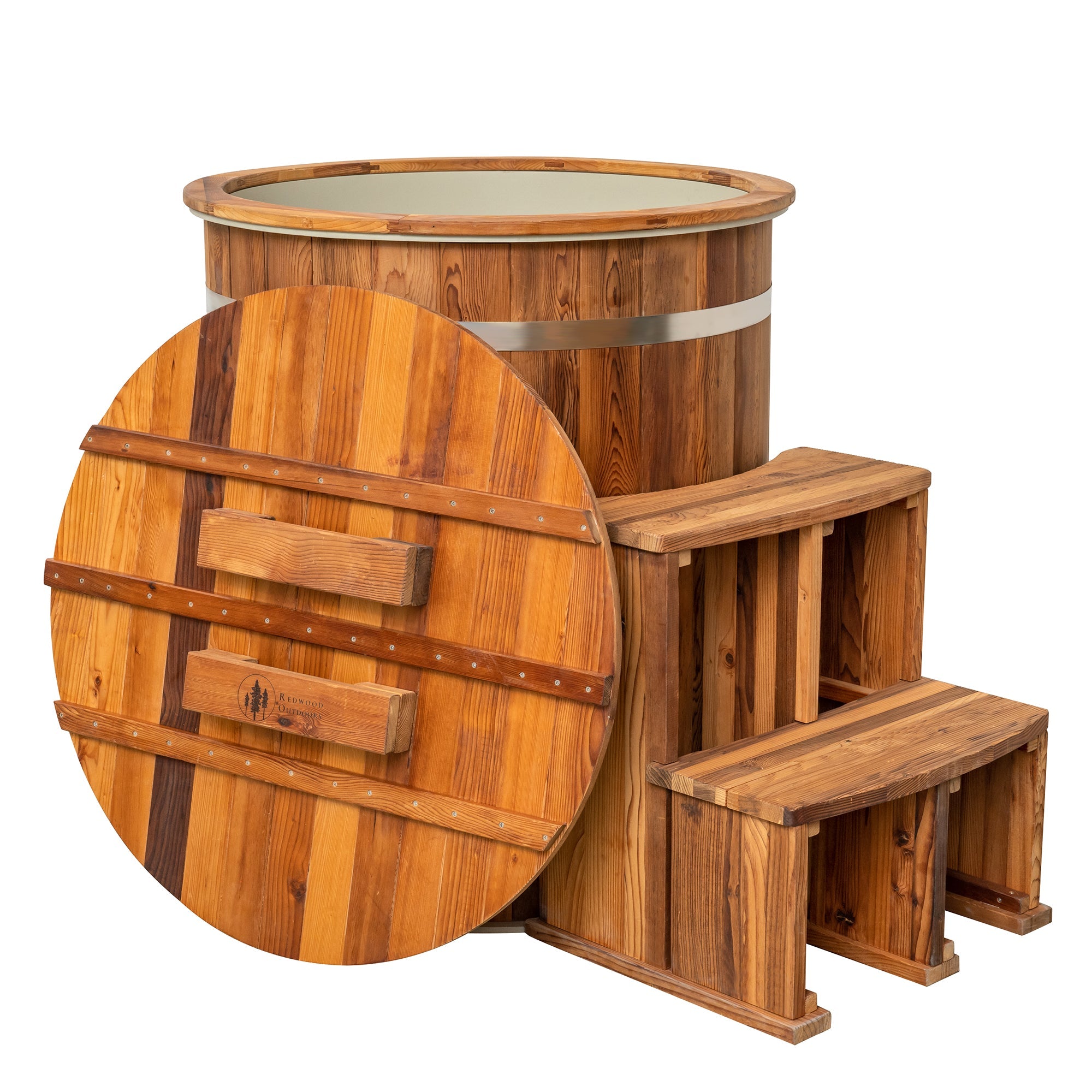Bain froid en bois Redwood Outdoors Alaskan avec couvercle et marchepied